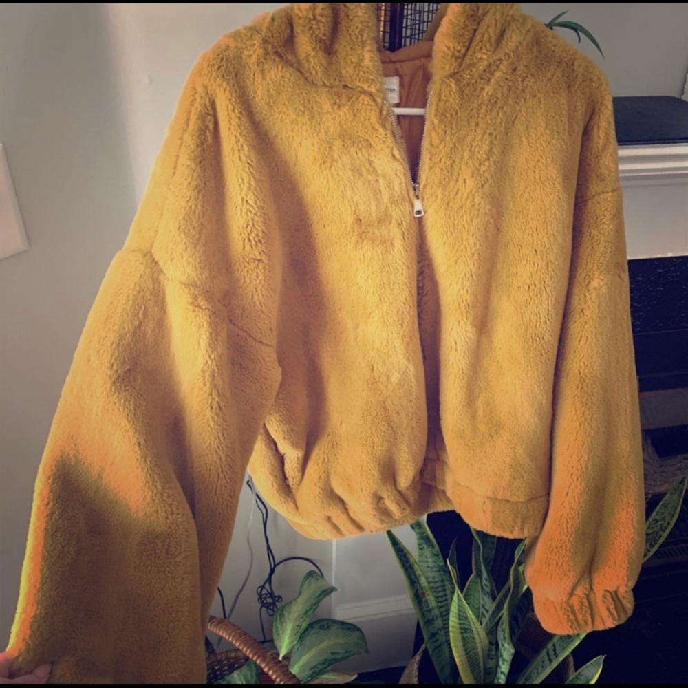 Anthropologie Mustard Yellow Plush Zip Hoodie